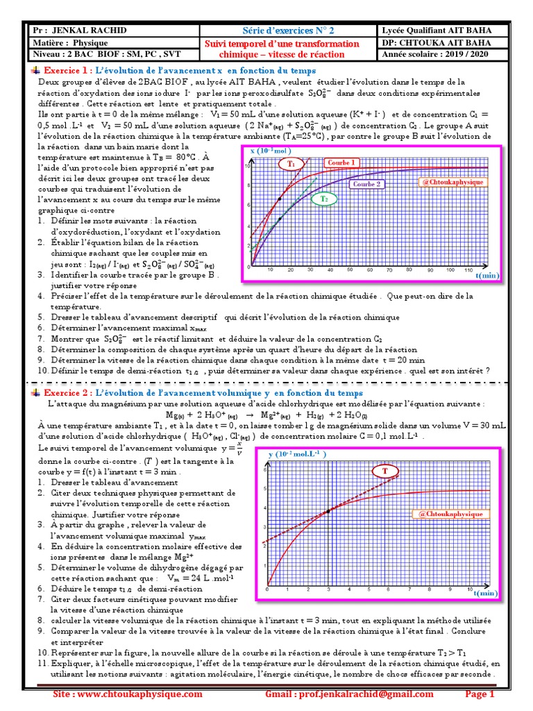 Suivi temporel des transformations chimiques | PDF | Cinétique chimique ...