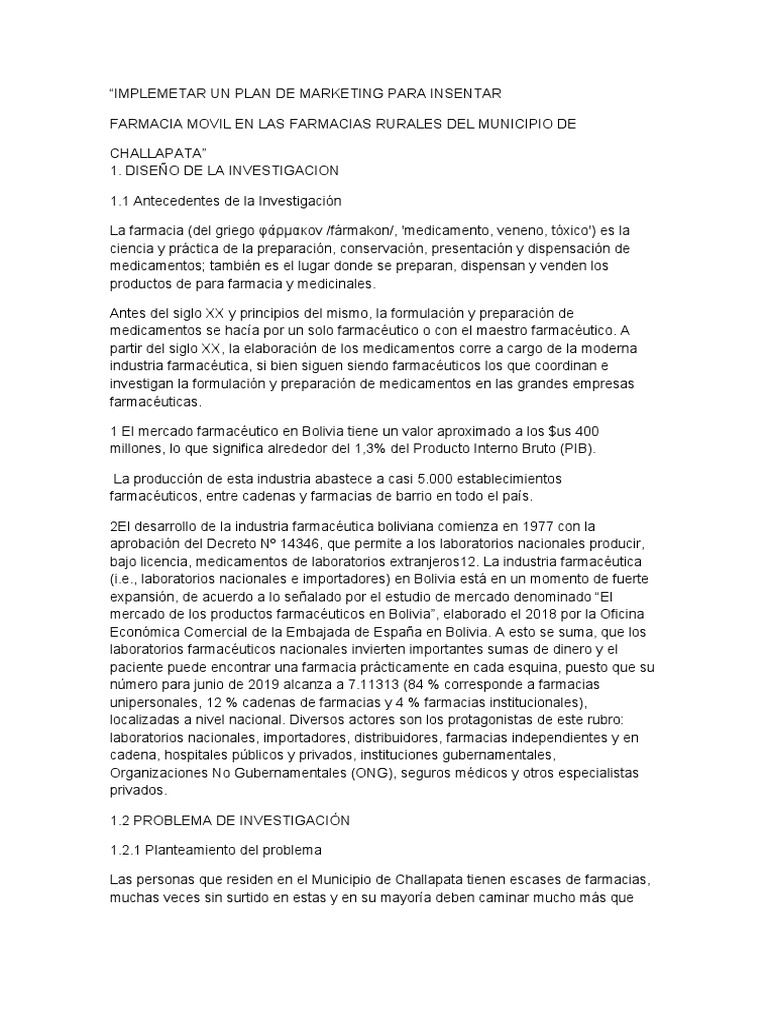 Plan de Marketing para Farmacia Móvil en Challapata | PDF | Farmacia ...