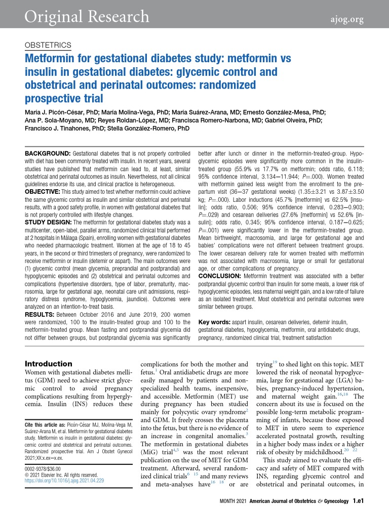 Metformin vs insulin in gestational diabetes pdf gestational