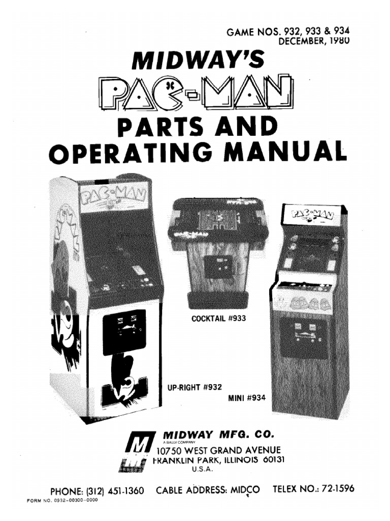 Midway Pac Man Parts and Operating Manual | PDF