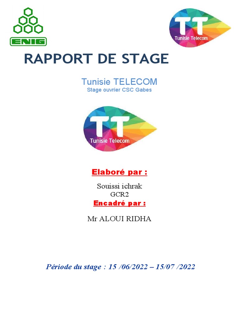 RAPPORT de STAGE Tunisie Telecom Ichrak | PDF | Télécommunications ...