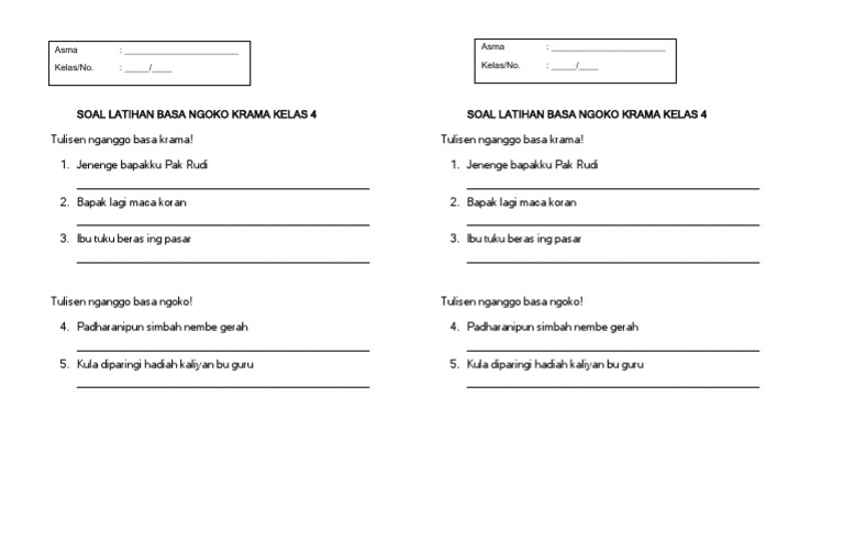 Menguasai Basa Krama: Panduan Lengkap Soal Latihan Kelas 4 Menguasai Basa Krama: Panduan Lengkap Soal Latihan Kelas 4