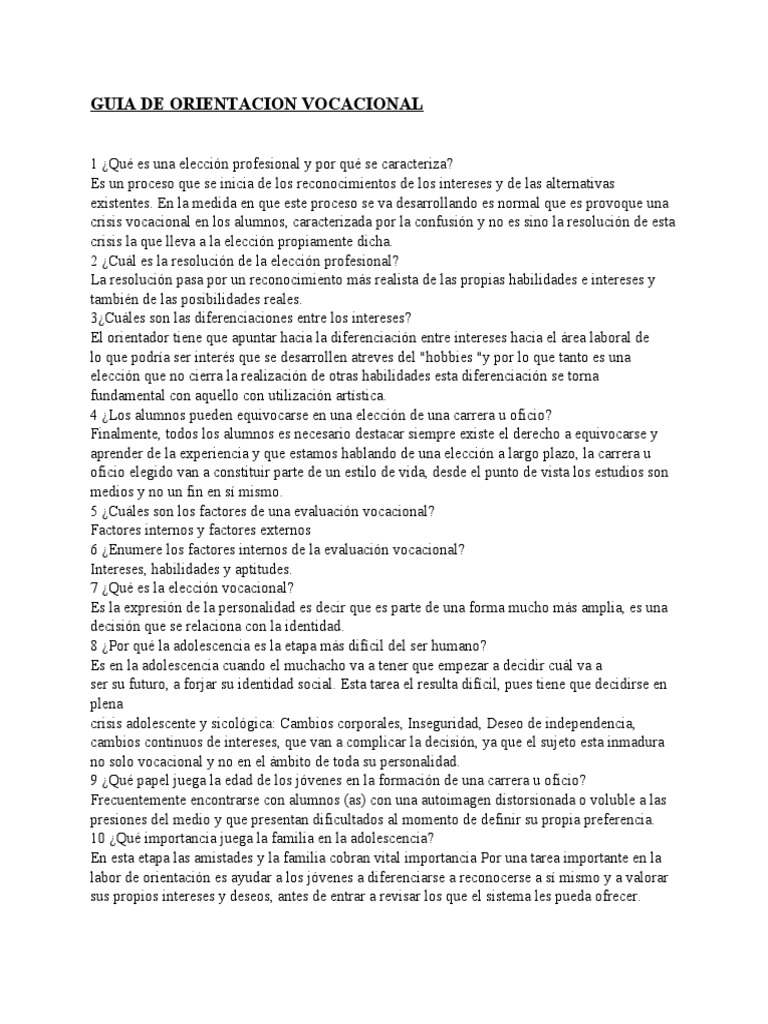 Guia de Orientacion Vocacional | PDF | Adolescencia | Adultos