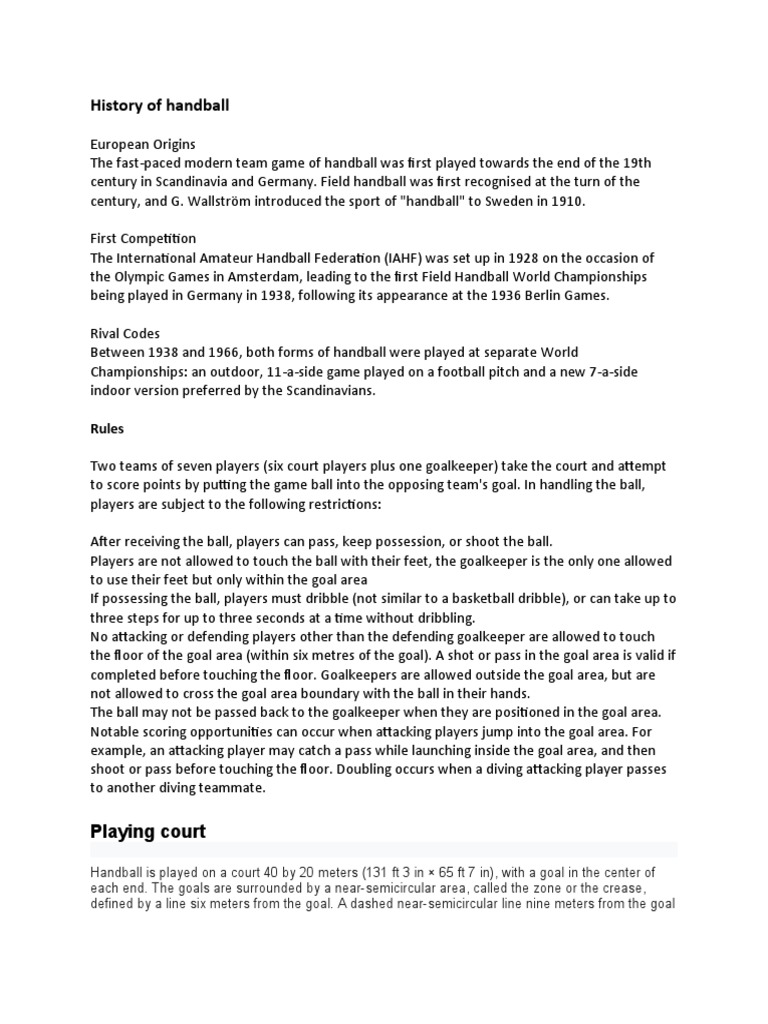 Handball PDF Sports Sports Rules And Regulations
