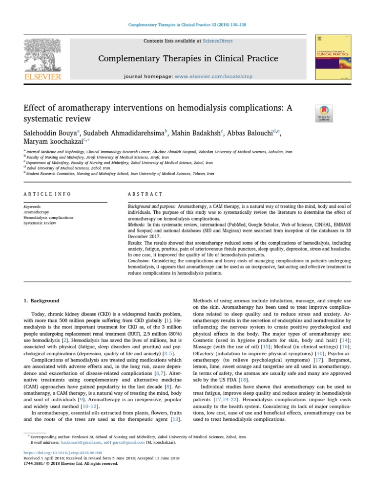 Aromatherapy Systematic Review PDF Aromatherapy Alternative