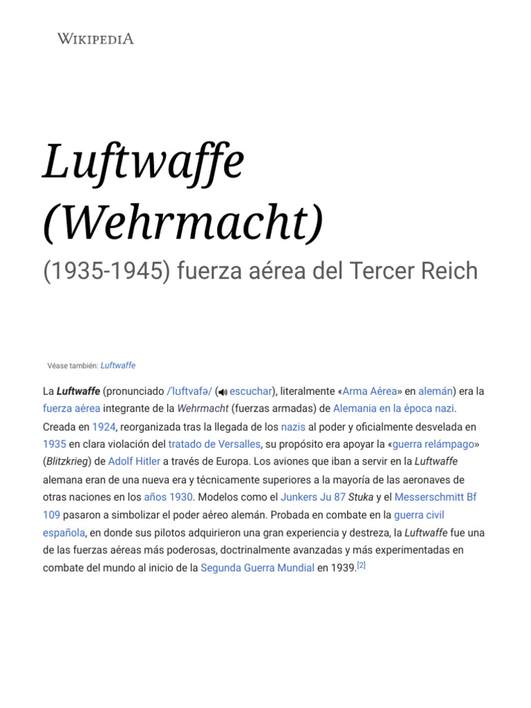 Luftwaffe (Wehrmacht) Wikipedia, La Enciclopedia Libre PDF