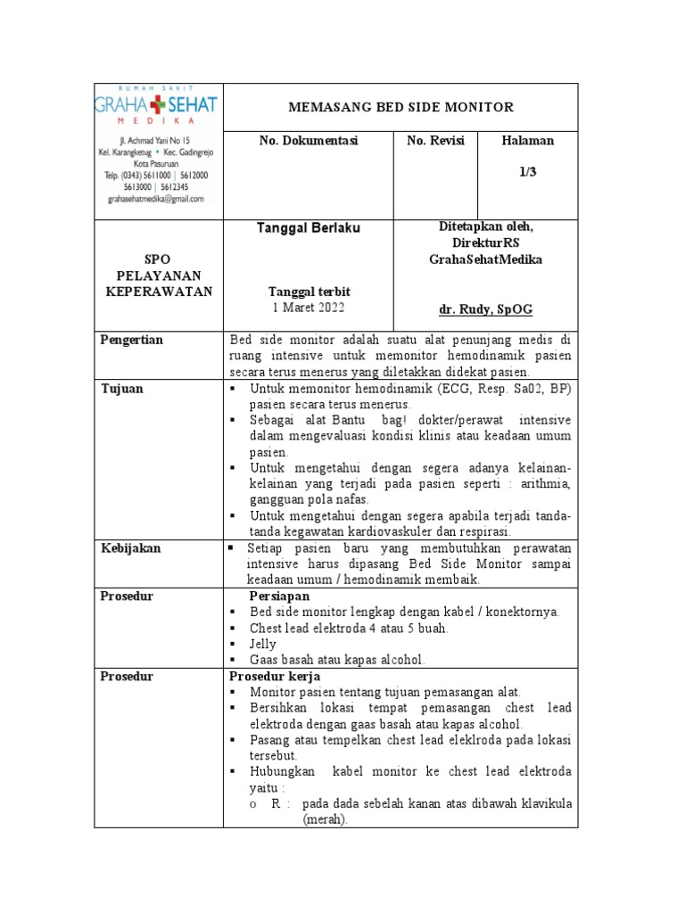 Panduan Pemasangan Bed Side Monitor | PDF | Sains & Matematika