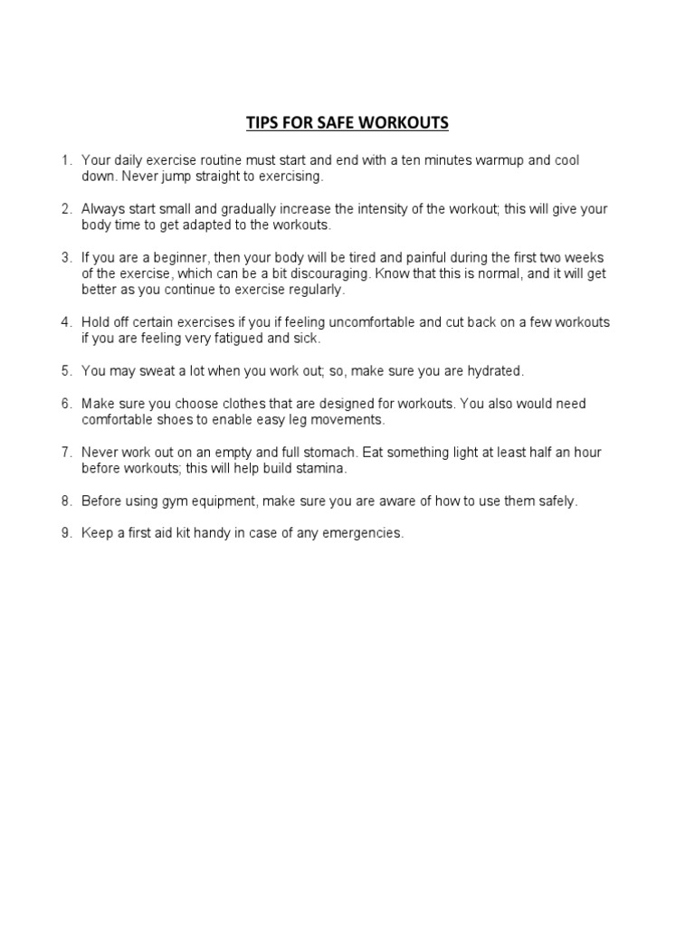 Tips For Safe Workouts | PDF