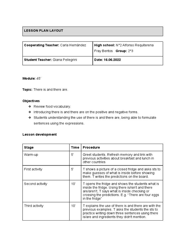 Lesson Plan Layout 16 - 06 | PDF