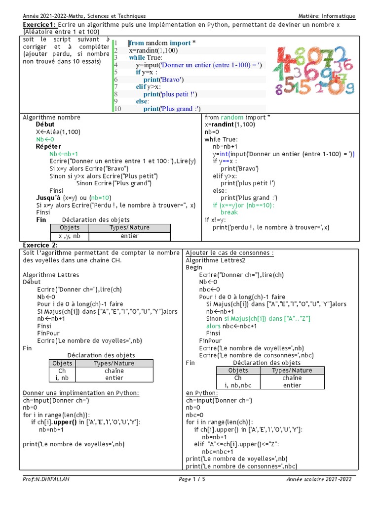 Algorithmes et exercices Python | PDF | Python (Langage de ...