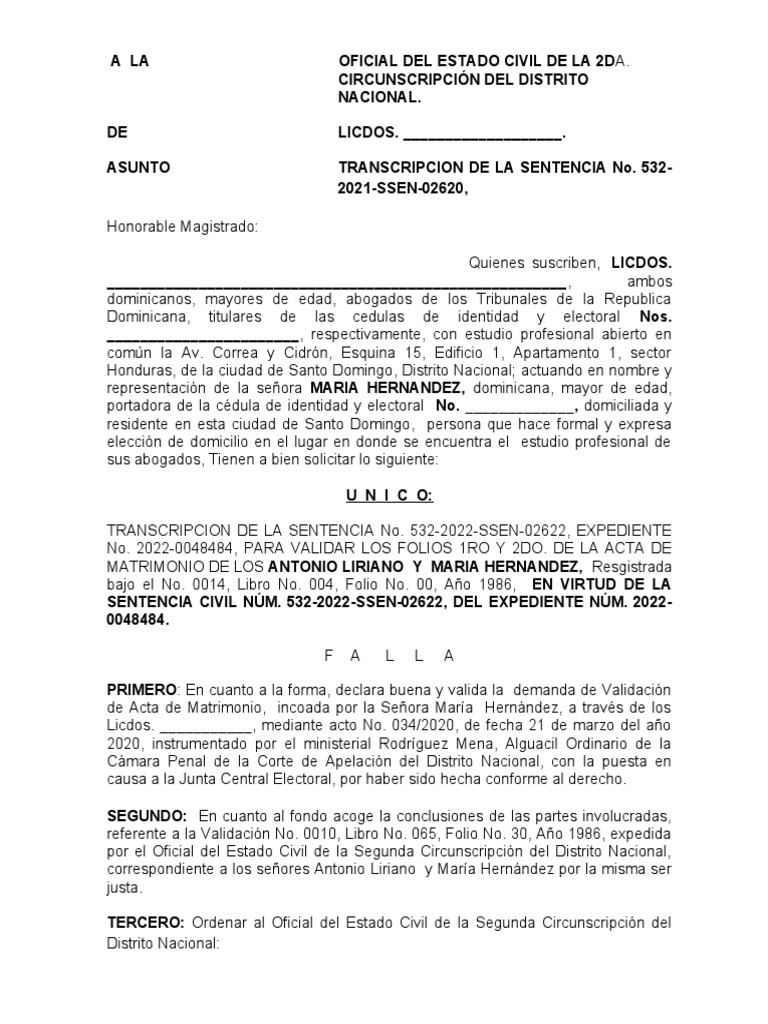 Transcripcion Sentencia Validacion Folio | PDF | Sentencia (ley) | Justicia