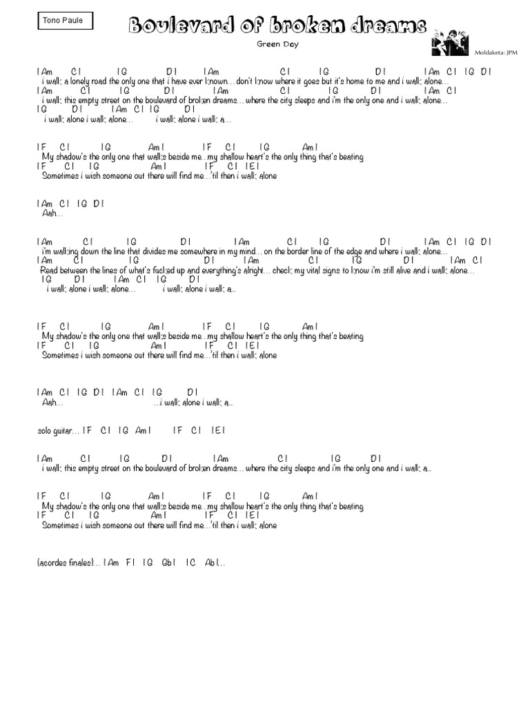 Boulevard of Broken Dreams Letra Tono