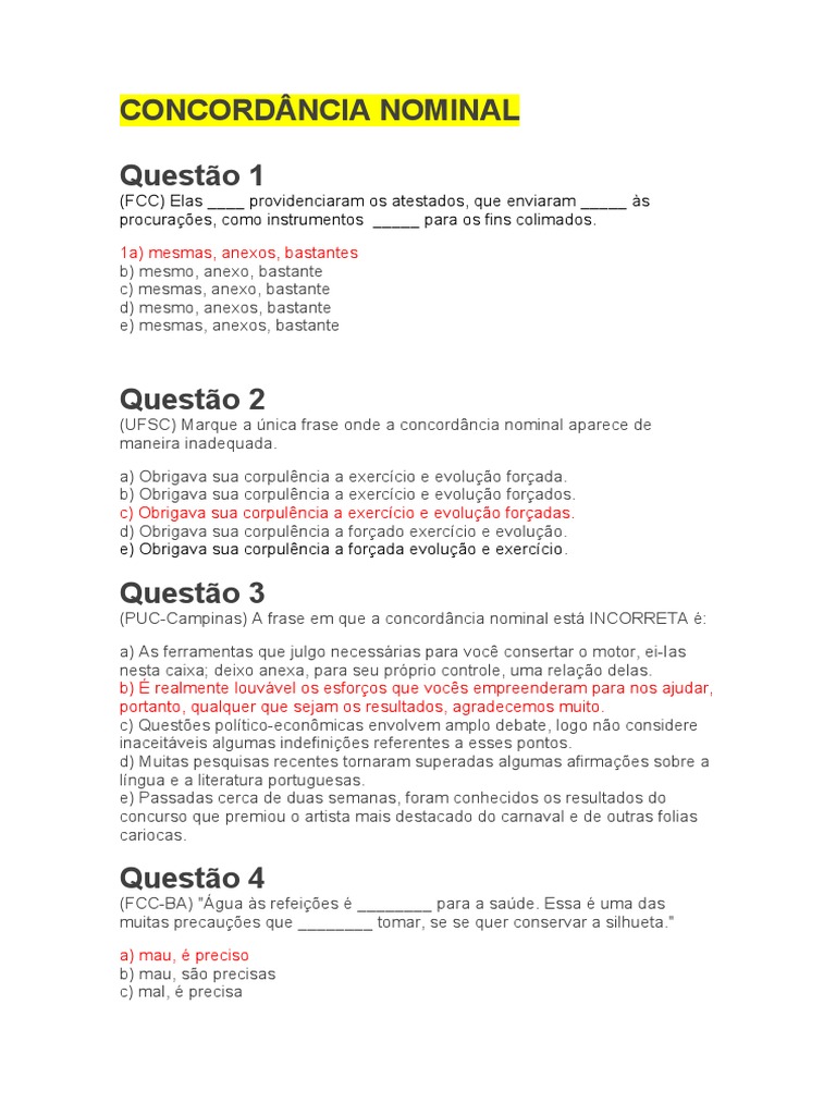Lista de Exercícios Concordância Nominal | PDF | Deficiência | Internet
