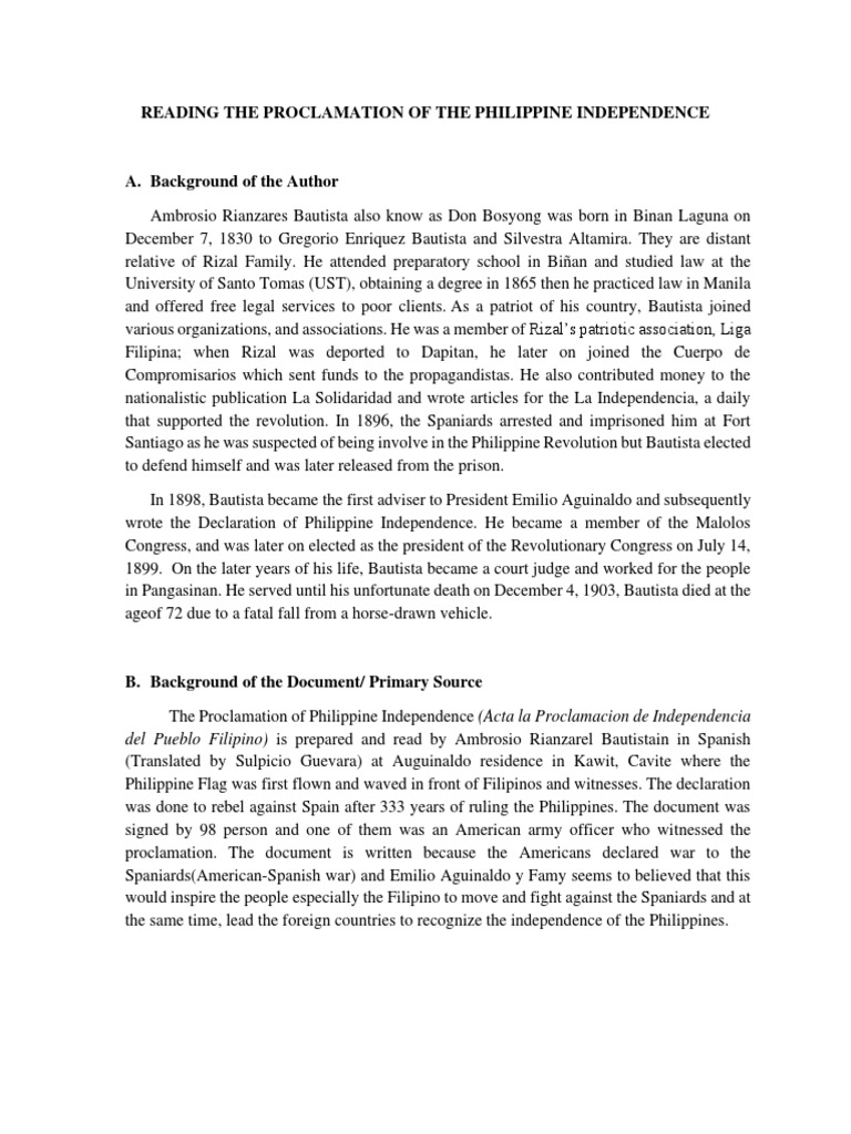 Reading the Philippine Independence Proclamation | PDF | Philippines