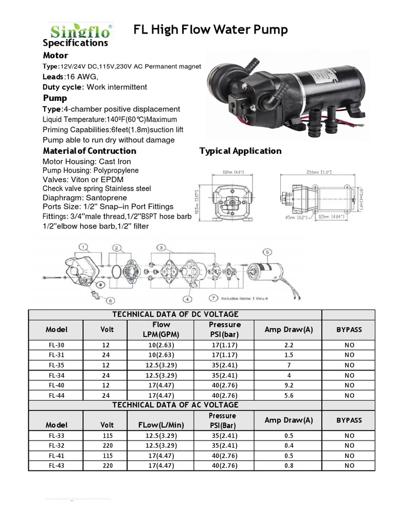 Bomba Singflo Linha FL 43 Datasheet Renlight Energy Backup | PDF