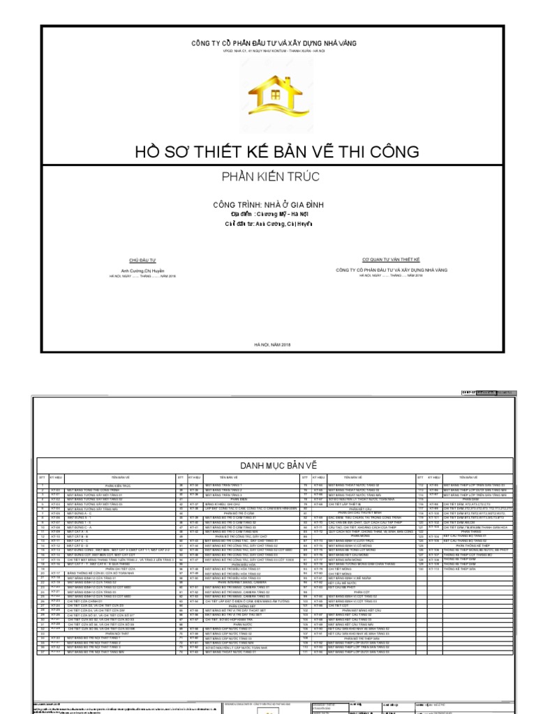 Hồ sơ thiết kế bản vẽ thi công công trình nhà ở Phần kiến trúc và nội ...