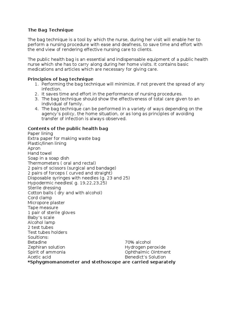 The Bag Technique Procedure Hand Washing Health Sciences