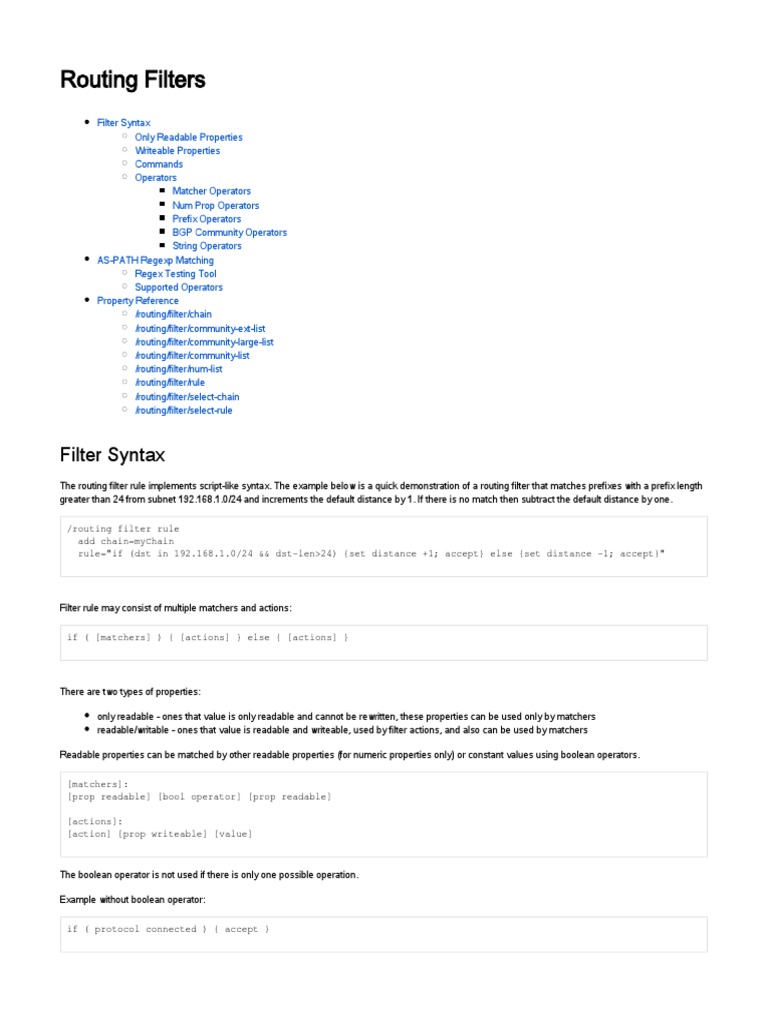 Routing Filter Syntax and Properties Guide | PDF | Regular Expression ...