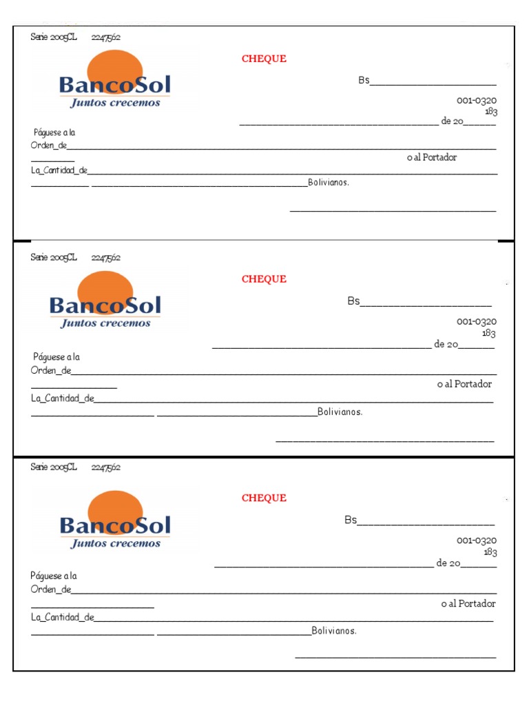Modelos de Cheques en Blanco Bolivia | PDF | Bancario | Moneda