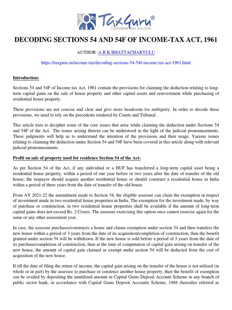 Decoding sections 54 and 54f of income tax act 1961 pdf capital