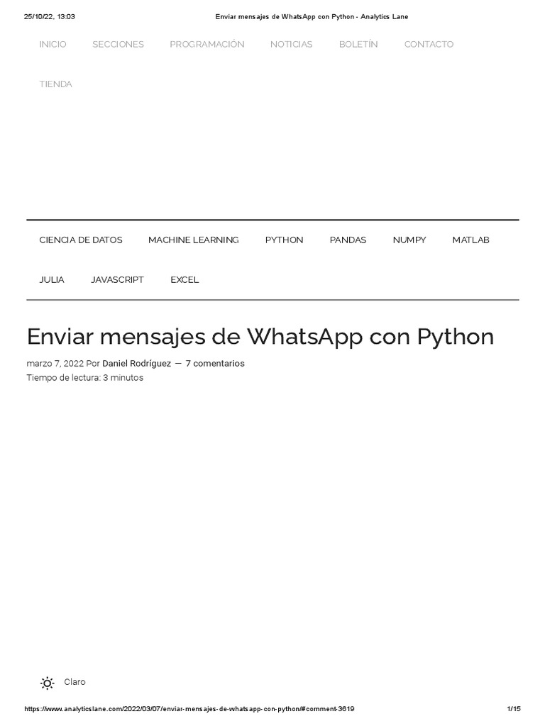Enviar Mensajes de WhatsApp Con Python - Analytics Lane | PDF | Python ...