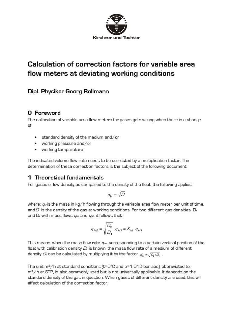Calculation of Correction Factors For Variable Area Flow Meters | PDF ...