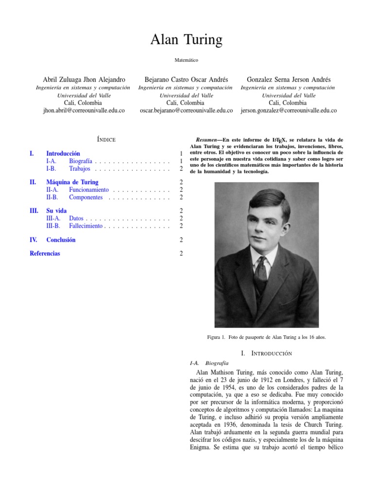 Infome Alan Turing Introducción A La Ingenieria en Sistemas | PDF ...