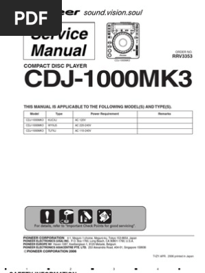 Pioneer Cdj 1000 Mk3 Pdf Laser Mains Electricity