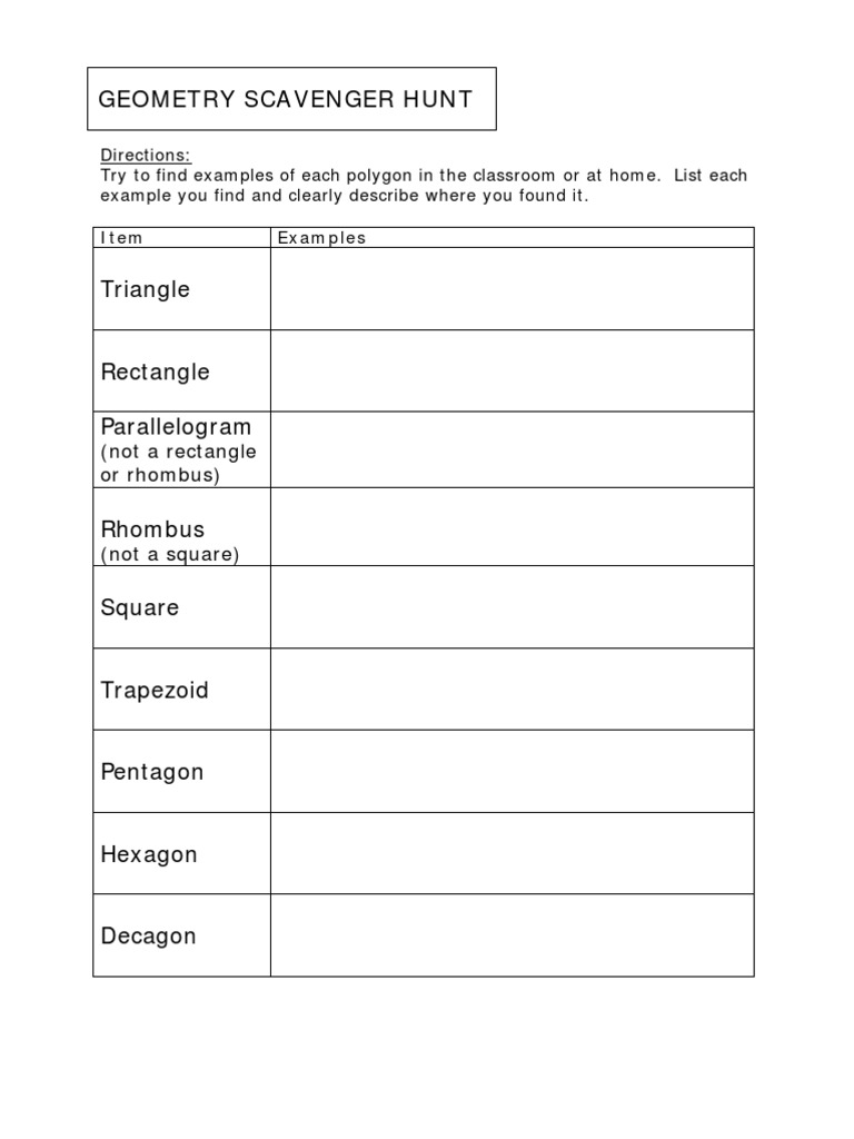 Geometry Scavenger Hunt | Rectangle | Shape