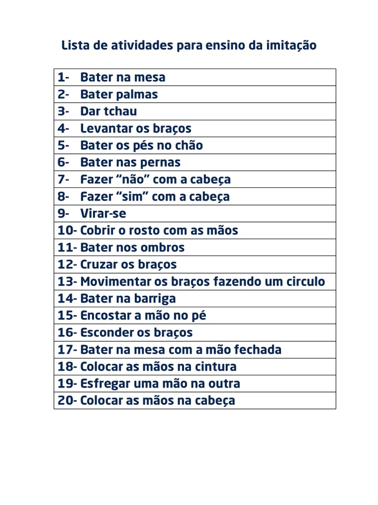 Lista de Atividades para Ensino Da Imitação | PDF