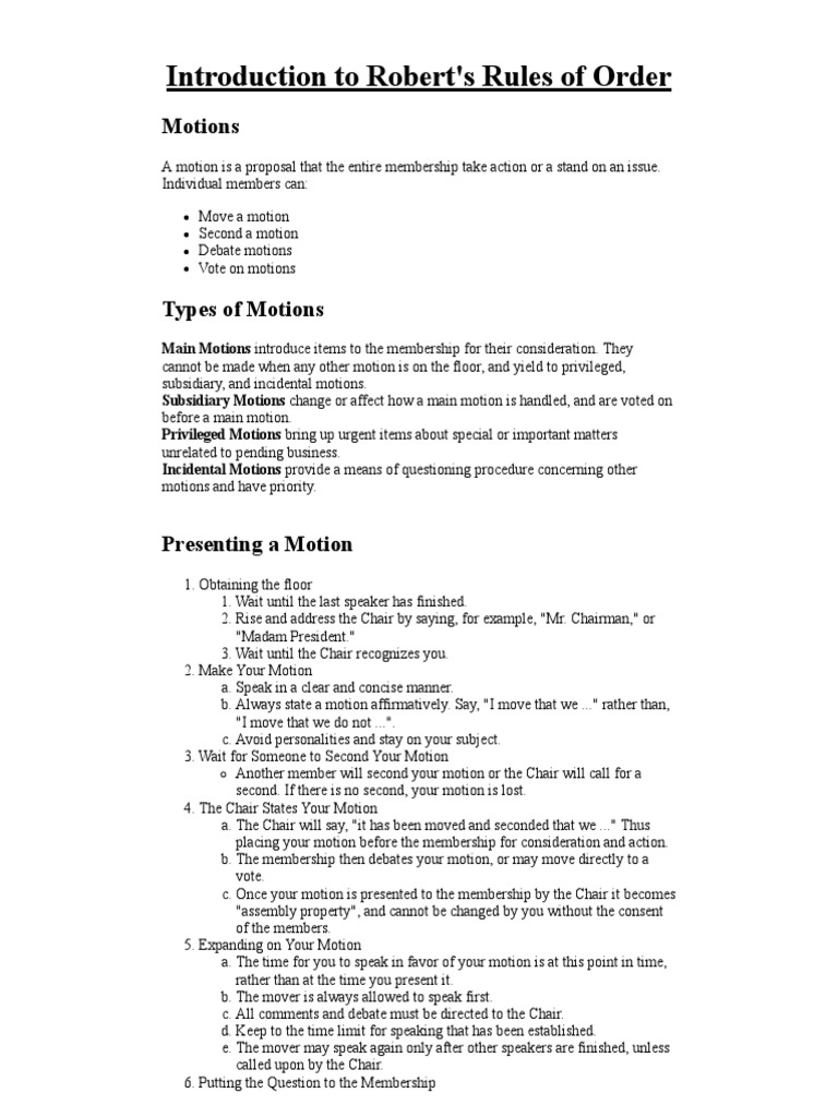 Introduction to robert s rules of order pdf rules public law