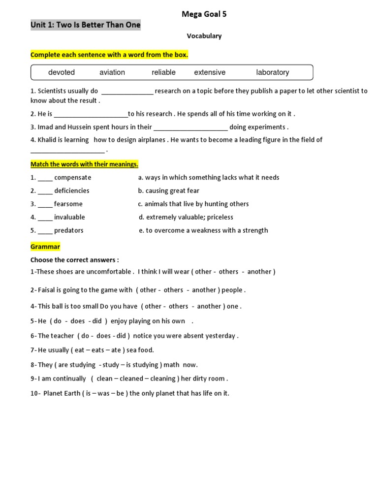 Vocabulary Complete Each Sentence With A Word From The Box | PDF ...