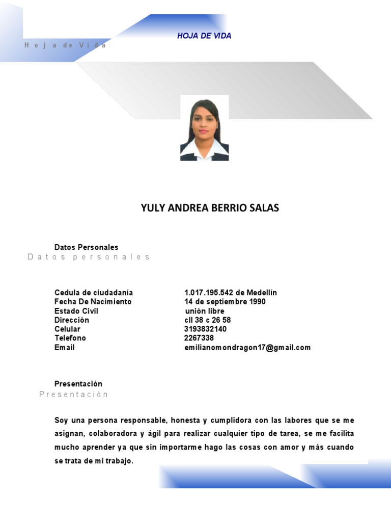 Hoja de Vida de Yuly Andrea Berrio | PDF