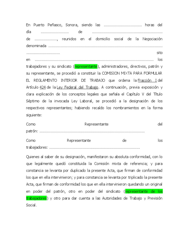 Acta de la integración de la Comisión Mixta de representantes de las ...