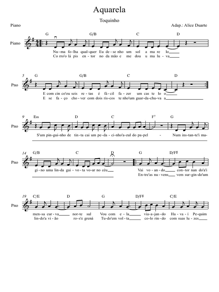 Aquarela Toquinho Coletivo De Cordas Sib 7 Partitura Completa Pdf