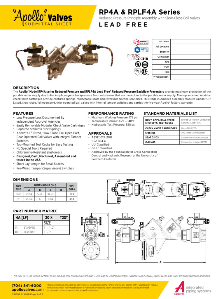 RP4A RPLF4A SlowClose SS1397 | PDF | Valve | Manufactured Goods