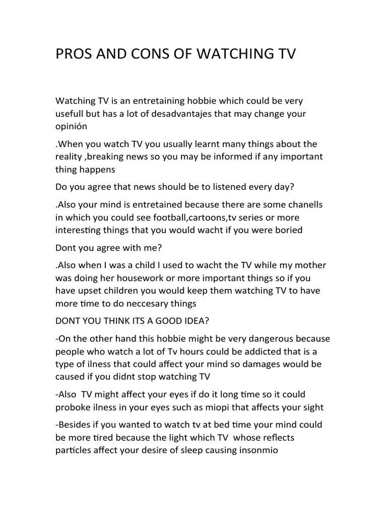 pros and cons of watching tv essay