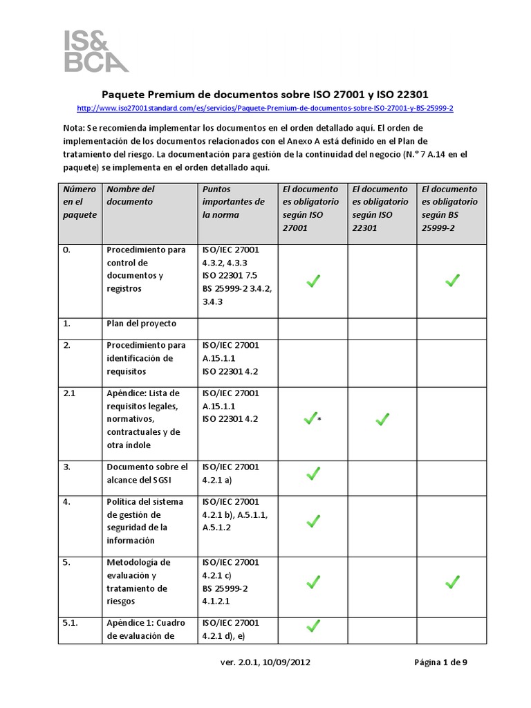 Documentos Clave para ISO 27001 y 22301 | PDF | Ingeniería de seguridad ...