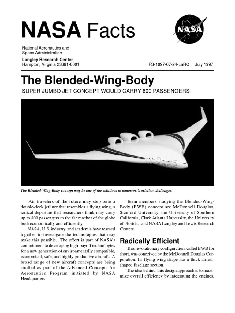 NASA's Blended Wing Body Concept | PDF | Aerodynamics | Aircraft