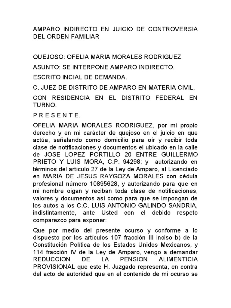 Amparo Indirecto en Juicio de Controversia Del Orden Familiar | PDF ...