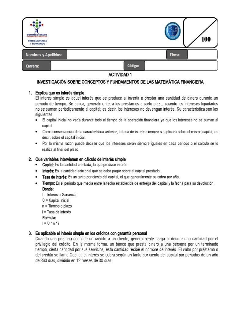 Fundamentos de Matemática Financiera | PDF | Interés | Finanzas Matemáticas