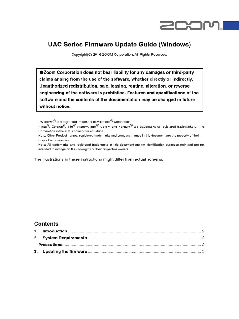 ZOOM UAC Series - Firmware - Update - Guide - Win - E | PDF | Usb | Intel