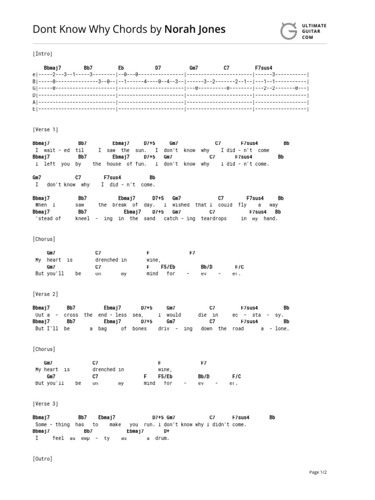 Dont know why chords ver 2 by norah jonestabs at ultimate guitar