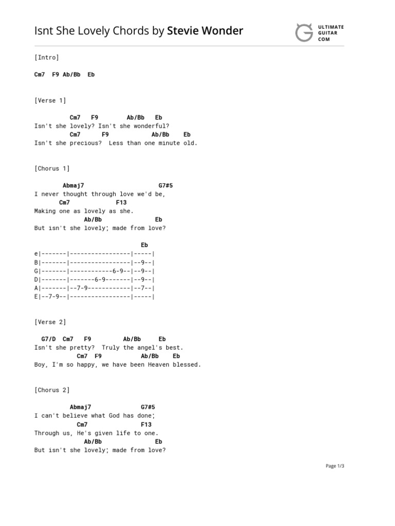 Isnt she lovely chords by stevie wondertabs at ultimate guitar archive