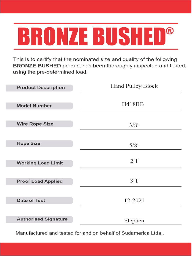 Certificado Polea Bronze Bushed | PDF
