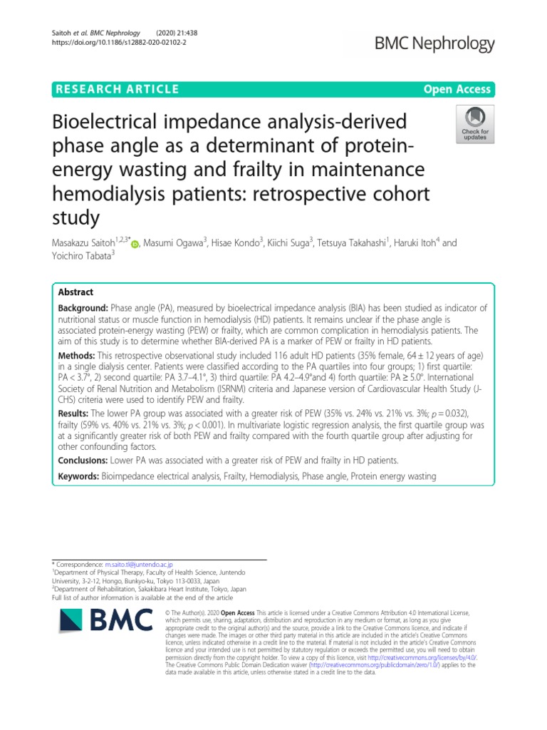 Bioelectrical Impedance AnalysisDerived Phase Angle As A Determinant