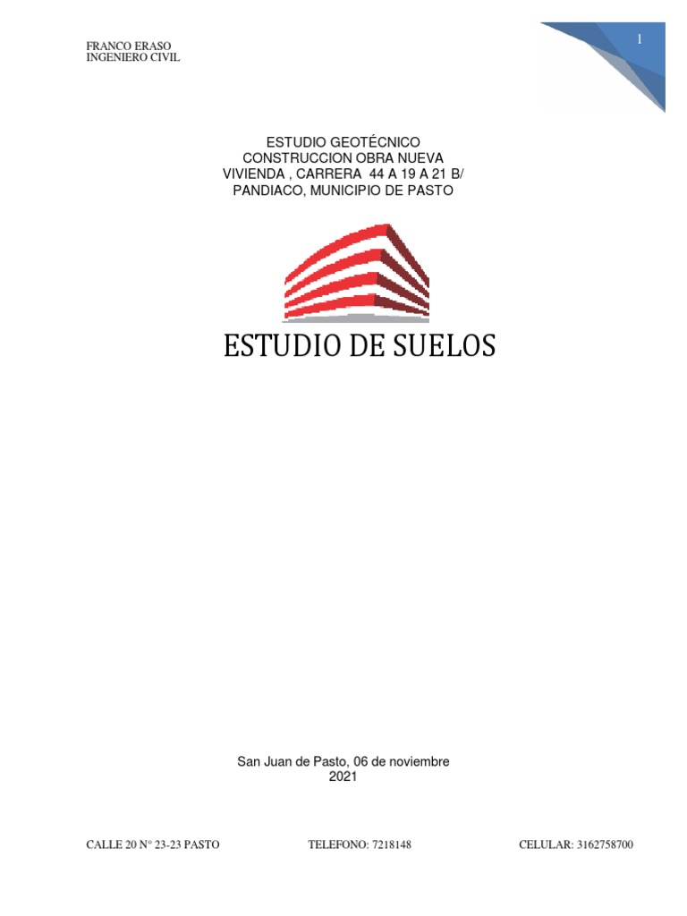 Estudio Geotécnico para Vivienda en Pasto | PDF | Fundación (Ingeniería ...
