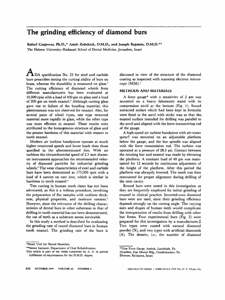 The Grinding Efficiency of Diamond Burs PDF Grinding (Abrasive