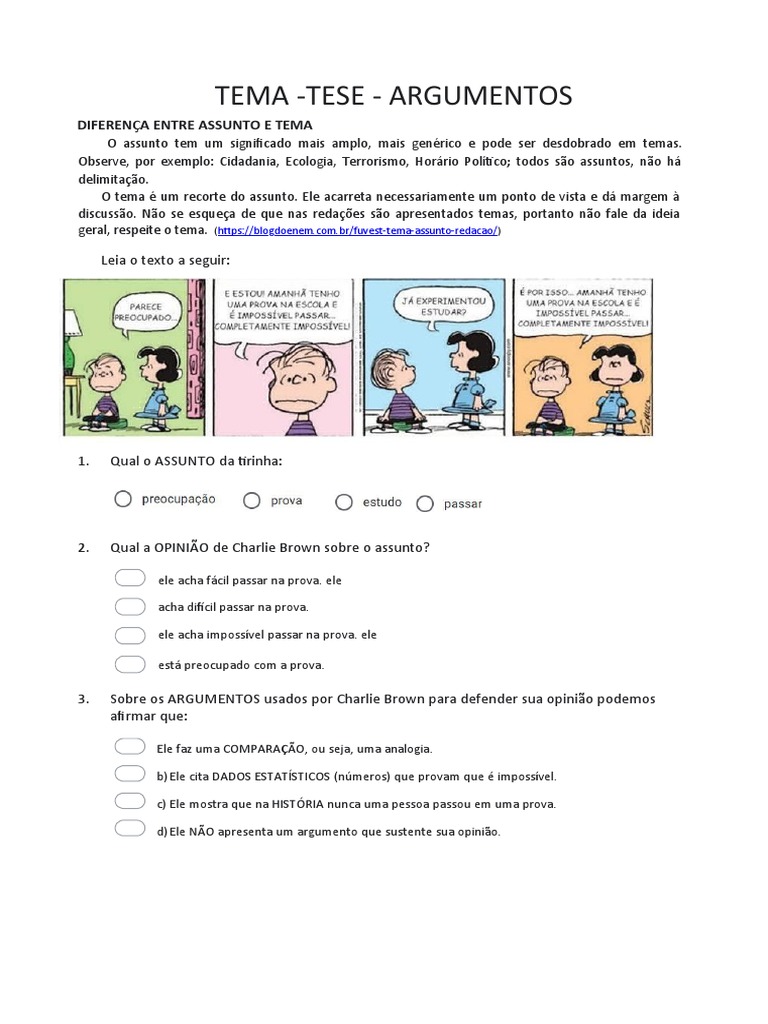 Reconhecendo a diferença entre assunto e tema | PDF | Argumento