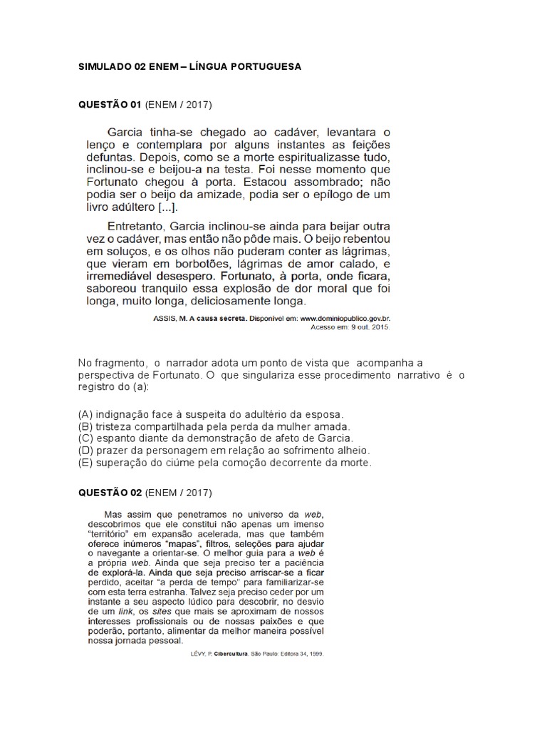 SIMULADO - Com Gabarito - ENEM PORTUGUES | PDF | Internet | Informação